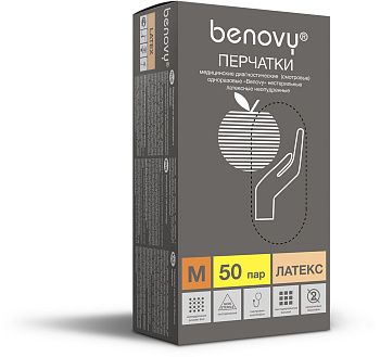 Перчатки BENOVY™ латексные неопудренные 5,4гр. (50 пар) — купить в SIZ-ON