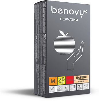 Перчатки BENOVY™ латексные неопудренные особопрочные удлиненные 13гр. (25 пар), синий — купить в SIZ-ON